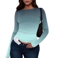 thumbnail image 1 of bbyeadc Long Sleeve Shirts for Women Crew Neck Strechy Going Out Tee Shirts Spring Fall Winter Casual Gradient Slim Fit Tees Pullover, Light Blue L, 1 of 5
