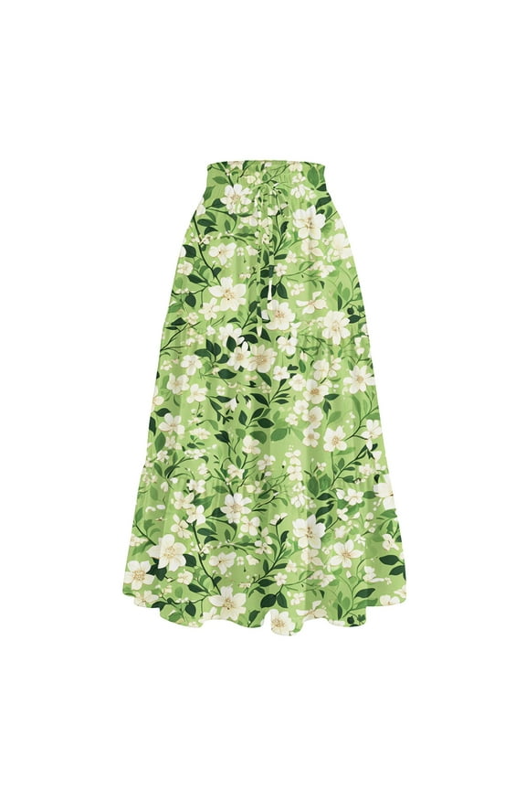 Maxi Skirts for Women Summer Tiered Elastic High Waisted Maxi Skirt Comfy Drawstring Pleated Skirts Women Midi Length Trendy Western Holiday Skirt, Light Green XL