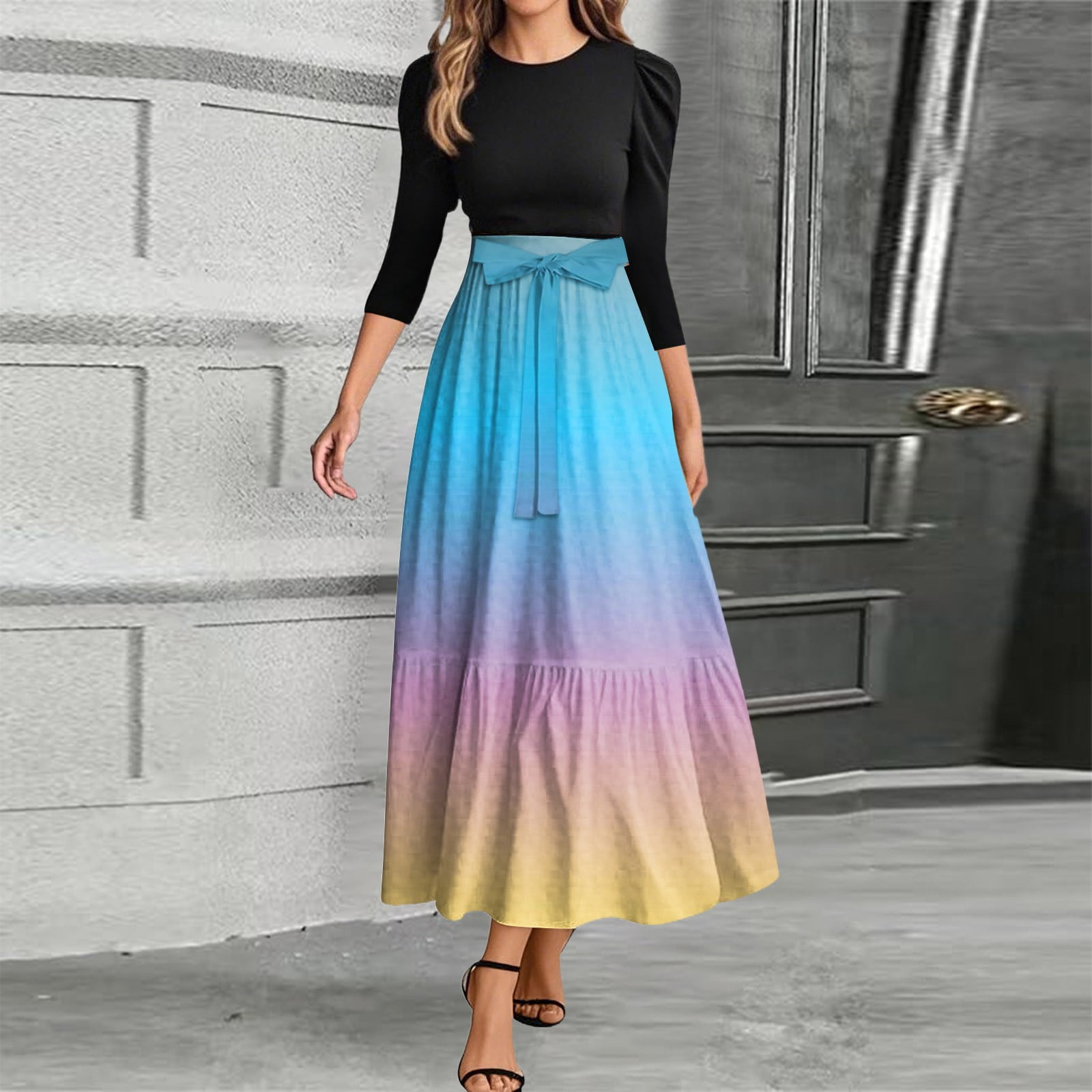 Multicolor Floral Long Sleeve Midi Dress