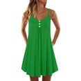 thumbnail image 1 of bbyeadc Oversized Summer Dresses for Women Curved Hem Spaghetti Strap Dress Casual Button V Neck Pleated Front Swimsuit Cover Up, Light Green 2XL, 1 of 4