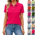 thumbnail image 1 of bbyeadc Pink Polo Shirts for Women Dress Henley Neck Short Sleeve Shirt Button Down Lapel Collar Polo Shirt Solid Summer T Shirts, Hot Pink XL, 1 of 5