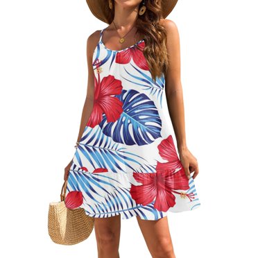 bbyeadc Red Tank Dresses for Women Tiered Ruffle Sleeveless Spaghetti Straps A-Line Dress Summer Scoop Neck Low Back Sundresses for Women Light Swing Party Dress, Red L