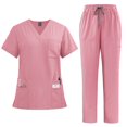 thumbnail image 1 of bbyeadc Scrubs Sets for Women Plus Size Medical Scrub Sets Stretchy V-Neck Scrub Tops and Cargo Pants Scrub Set Nursing Scrubs Tall Scrubs, Pink M, 1 of 2