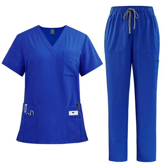 bbyeadc Scrubs for Women Plus Size Nursing Scrubs Stretchy V-Neck Cargo Scrub Pants and Tops Medical Uniforms Medical Scrubs with Pockets, Royal Blue XL