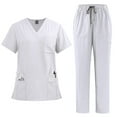 thumbnail image 1 of bbyeadc Scrubs for Women Plus Size Nursing Scrubs Stretchy V-Neck Cargo Scrub Pants and Tops Scrub Sets Medical Scrub Sets with Pockets, White S, 1 of 2