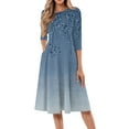 thumbnail image 1 of bbyeadc Spring Dresses for Women 2025 Vintage 3/4 Sleeve Round Neck Midi Dresses with Side Pocket Casual Loose A Line Dress Beach Floral Print Flowy Sundresses, Royal Blue 3XL, 1 of 6