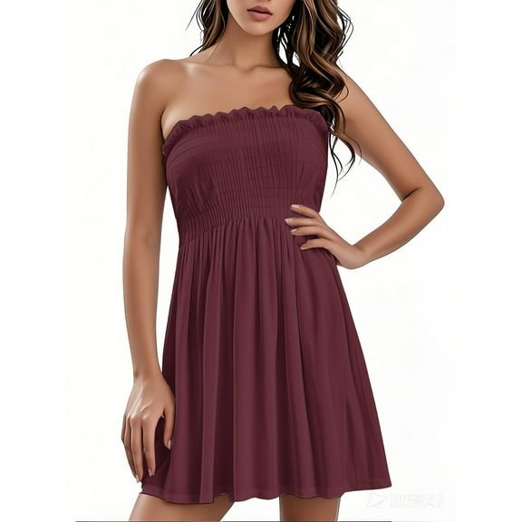 bbyeadc Summer Dresses for Women Beach Cover Ups Strapless Boho Floral Print Sundress Hawaiian Floral Print Dress Tube Top Dress, Coffee 3XL