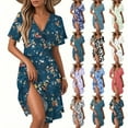 thumbnail image 1 of bbyeadc Summer Midi Dresses for Women Plus Size Ruffle Short Sleeve Sundresses Casual Wrap V Neck Bohemian Wedding Guest Dress Women Spring Swing Beach Formal Clothing, Navy S, 1 of 4