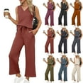 thumbnail image 1 of bbyeadc Travel Outfits for Women 2 Piece Sets V Neck Sleeveless Lounge Womens Travel Outfit for Airplane Wide Leg Drawstring Matching Sets Women Soft Matching Sets Women Clothing, Watermelon Red XL, 1 of 6
