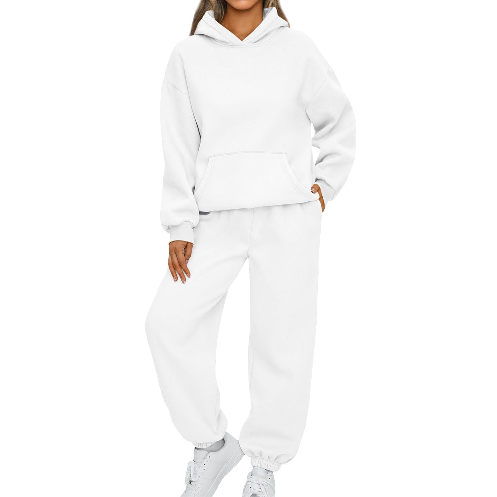Pre-Order White Quilted Hoodie and Sweatpants Two Piece Set
