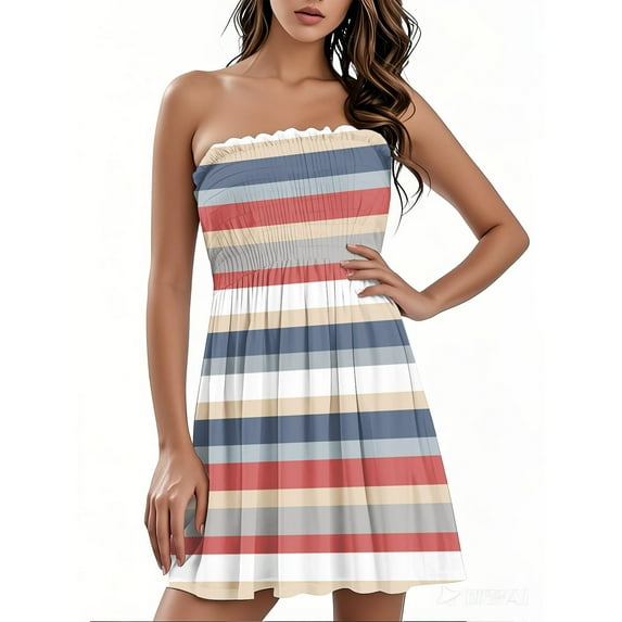 bbyeadc Woman Dress clearance Women's Bohemian Style Strapless Elastic Band Dress Dresses Sleeveless Floral Print Dress, Green 2XL