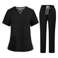 thumbnail image 1 of bbyeadc Women Scrubs Sets Plus Size Nursing Top Petite V-Neck Criss Cross Scrub Tops and Cargo Pants Medical Uniforms Scrubs with Pockets, Black S, 1 of 6