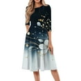 thumbnail image 1 of bbyeadc Women's Black Dresses 2025 Vintage 3/4 Sleeve Round Neck Midi Dresses with Side Pocket Casual Loose A Line Dress Beach Floral Print Flowy Sundresses, Navy S, 1 of 6
