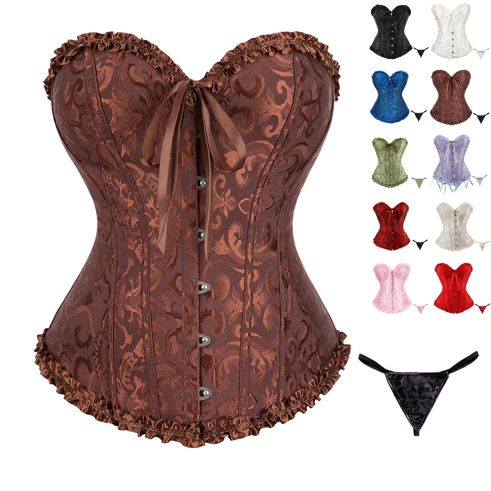 Floral Flounce Trim Lace Up Boning Corset Top main image 1