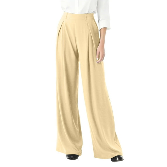 bbyeadc Plus Size Dress Pants for Women Business Straight Wide Leg Dress Pants Womens Casual High Waisted Trouser with Pockets 4x 5x Dressy Solid Color Slacks, Khaki L