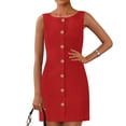 thumbnail image 1 of bbyeadc Women's Business Casual Dress Sleeveless Button Down Back Zipper Business Dress Women Comfy Boat Neck Gorgeous Graduation Dresses Summer Fitted Basic Outfits, Red XL, 1 of 8