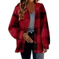 thumbnail image 1 of bbyeadc Women's Flannel Shacket Button Down Fleece Lined Flannel Jacket for Women Lapel Casual Shirt Jackets Plus Trendy Outwear with Pocket, Red 5XL, 1 of 5