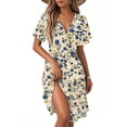 thumbnail image 1 of bbyeadc Women's Floral Dresses Fashion Beach Wrap V Neck Mid-Length Dresses Plus Size Ruffle Short Sleeve Wedding Guest Dress Summer Casual Swing Bohemian Brunch Outfits, Khaki L, 1 of 4