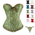 thumbnail image 1 of bbyeadc Women's Green Corset Oversized Y2k Lace Waist Overbust Corset Night Club Shapewear Lingerie Satin Floral Push Up Bodyshaper with T Back, Green XL, 1 of 7