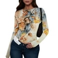 thumbnail image 1 of bbyeadc Women's Long Sleeve Shirts Floral Print Going Out Strechy Crop Tops Spring Fall Winter Casual Crew Neck Tight Tee Top Pullover, Orange XL, 1 of 5