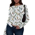 thumbnail image 1 of bbyeadc Women's Long Sleeve Shirts Floral Print Going Out Strechy Crop Tops Spring Fall Winter Y2k Crew Neck Slim Fit Tees Pullover, Green L, 1 of 5