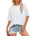 thumbnail image 1 of bbyeadc Women's Oversized T Shirts Short Sleeve Crewneck Color Basic Summer Casual Loose Tee Tops 2025 Fashion Trendy Clothes | White, 2XL, 1 of 5