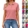 thumbnail image 1 of bbyeadc Women's Polo Shirts Dress Henley Neck Short Sleeve Shirt Button Up Collared Polo Shirt Solid Summer Tops, Watermelon Red 3XL, 1 of 5