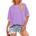 thumbnail image 1 of bbyeadc Women's Purple T Shirts Loose Fit Short Sleeve Tees Crew Neck Solid Color Summer Tops 2025 Casual | Purple, S, 1 of 5