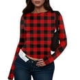 thumbnail image 1 of bbyeadc Women's Red Long Sleeve Shirts Striped Going Out Strechy Crop Tops Spring Fall Winter Y2k Crew Neck Fitted Tee Top Pullover, Deep Red XS, 1 of 5