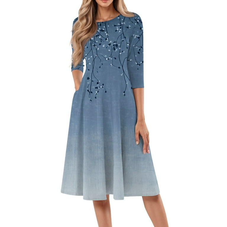 casual women's spring dresses 2025 Womens Spring Dresses Sevevn Women 2025 Summer Crewneck Ruffle Sleeve Midi Dress Casual Polka Dot Boho Long Dress Beach Sundress Modest Dresses For