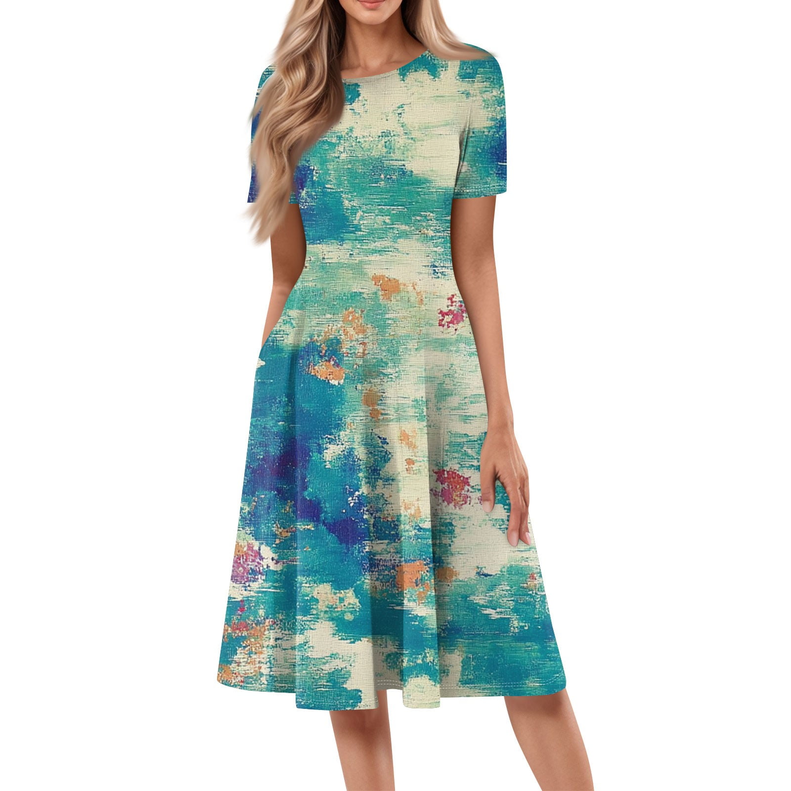 bbyeadc Women's Spring Dresses 2025 Casual Crewneck Short Sleeve A Line ...