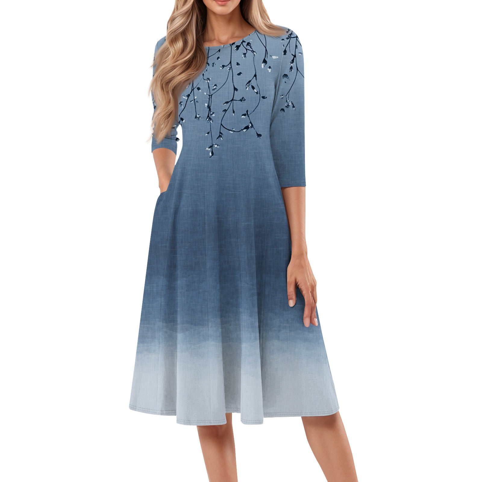 bbyeadc Women's Spring Dresses 2025 Loose Casual Midi Dresses Boho 3/4 ...