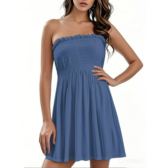 bbyeadc Women's Strapless Maxi Dress Plus Size Tube Top Long Skirt Sundress Cover Up, Blue 3XL