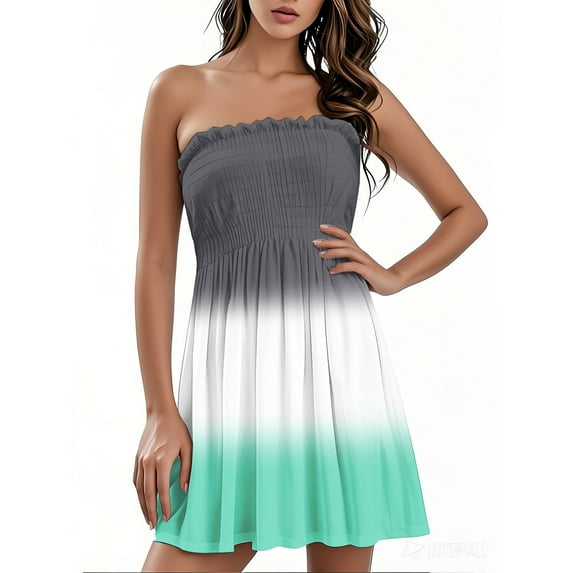 bbyeadc Women's Strapless Maxi Dress Plus Size Tube Top Long Skirt Sundress Cover Up, Light Blue S