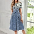 thumbnail image 1 of bbyeadc Women's Summer Dresses 2025 Loose Casual Midi Dresses Vintage Short Sleeve Round Neck A Line Dress Beach Floral Print Sundresses with Side Pocket, Dark Blue S, 1 of 5