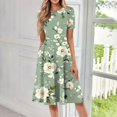 thumbnail image 1 of bbyeadc Women's Summer Midi Dresses 2025 Casual Round Neck Short Sleeve A Line Dress Vintage Loose Mid Length Dresses with Side Pocket Beach Sundresses Floral Print Dress, Mint Green S, 1 of 5