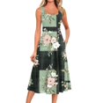 thumbnail image 1 of bbyeadc Women's Summer Midi Dresses 2025 Loose Fit Casual Mid Length Dresses Boho Sleeveless Round Neck A Line Dress Beach Floral Print Flowy Sundresses with Side Pocket, Dark Green S, 1 of 5