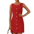 thumbnail image 1 of bbyeadc Women's Wear To Work Dresses Sleeveless Button Up Back Zipper Business Dress Women Soft Boat Neck Dressy Church Short Dresses Spring Loose Fit Solid Color Outfits, Red L, 1 of 8