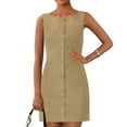 thumbnail image 1 of bbyeadc Women's Wear To Work Dresses Sleeveless Button Down Zipper Work Dress Women Soft Boat Neck Gorgeous Professional Short Dresses Summer Loose Fit Basic Clothing, Khaki S, 1 of 8