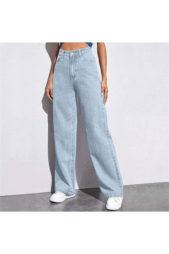 Women's Wide Leg Jeans Boyfriend High Waisted Baggy Strechy Trendy Plus Size Denim Pants (Light Blue, S)
