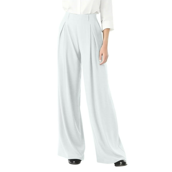 bbyeadc Women's Work Pants Oversize Wide Leg Dress Pants Women High Waist Straight Office Trouser 4x 5x Dressy Solid Color Slacks with Pockets, White S