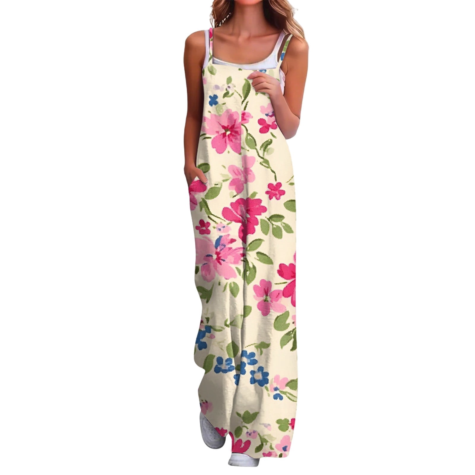 Unique Oversized Floral Print Cotton Overalls Jumpsuit Spring