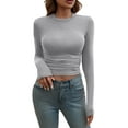 thumbnail image 1 of bbyeadc Womens Gray Long Sleeve Shirts Crew Neck Strechy Going Out Tee Shirts Spring Fall Winter Y2k Solid Color Tight Tee Top Pullover, Gray M, 1 of 7