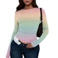 thumbnail image 1 of bbyeadc Womens Multicolor Long Sleeve Shirts Casual Gradient Going Out Tee Shirts Spring Fall Winter Crew Neck Strechy Tight Clothes Pullover, Multicolor XL, 1 of 5