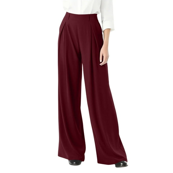 bbyeadc Work Pants for Women Oversize Wide Leg Dress Pants Womens High Waisted Straight Business Outfits 4x 5x Dressy Basic Slacks with Pockets, Wine 2XL