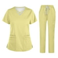 thumbnail image 1 of bbyeadc Yellow Scrubs Sets for Women Plus Size Nursing Scrubs Petite V Neck Criss Cross Cargo Scrub Pants and Tops Medical Scrub Sets Tall Scrubs, Yellow L, 1 of 6