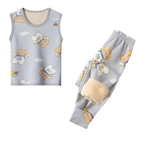 bbymog 2 piece Boys Pajamas Size 8 Winter Fleece Warm Tank Tops & Pants Outfits for Girls Kids Pajamas Gray-2 100