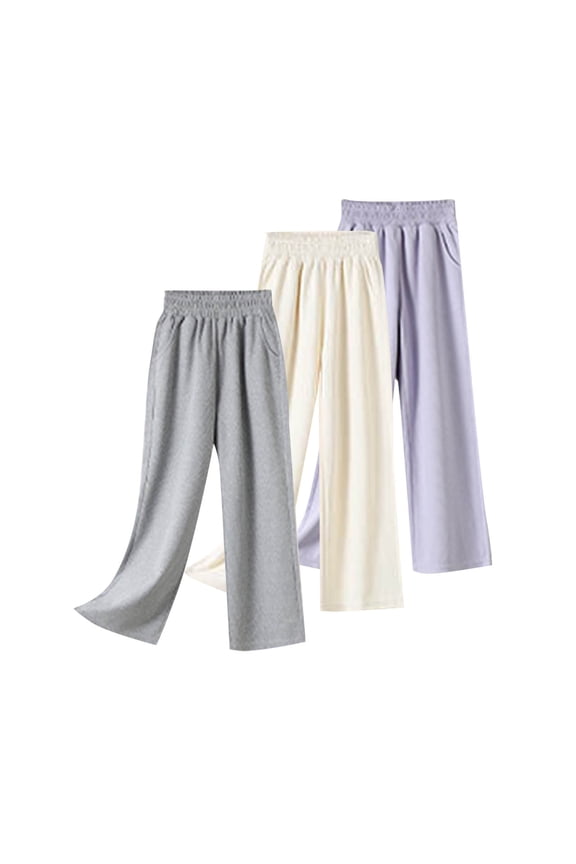 3 Pack Girls Sweatpants with Pocket Casual Elastic Waist Straight Wide Leg Pants for Girls Cotton Teen Girl Clothes White E 9 Years