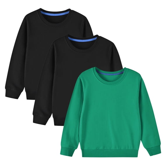 bbymog 3 Pack Girls Sweatshirt Crewneck Long Sleeve Pullover Tops Solid Color Classic Casual Baby Sweatshirt Fall Kids Clothes Green E 9 Years