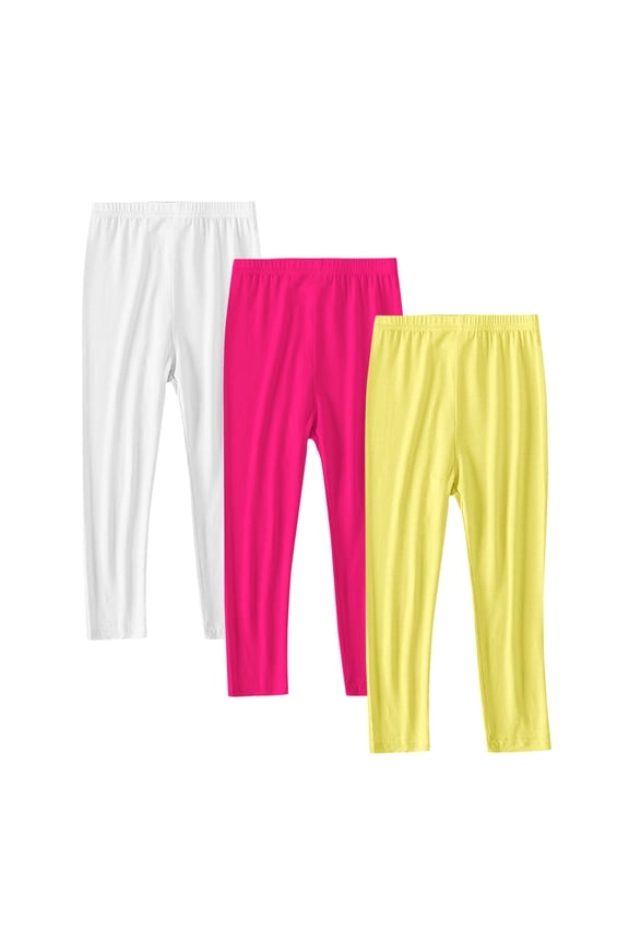 3 Pack Kids Leggings Girls' Fashion Solid Color Ankle Length Stretch Leggings Active Girls Yoga Pants Yellow E 2 Years